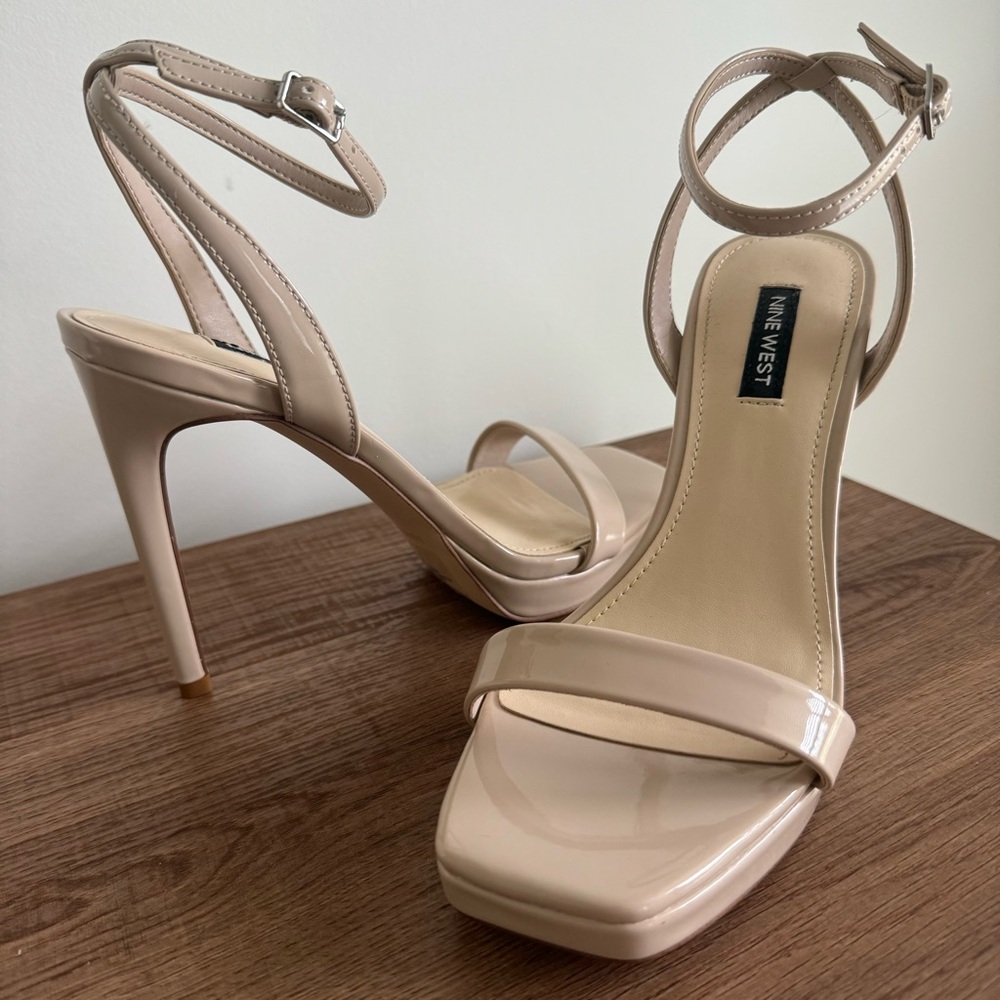 Nine West - Women’s Zadie Crema Patent Heeled Sandal size 7.5